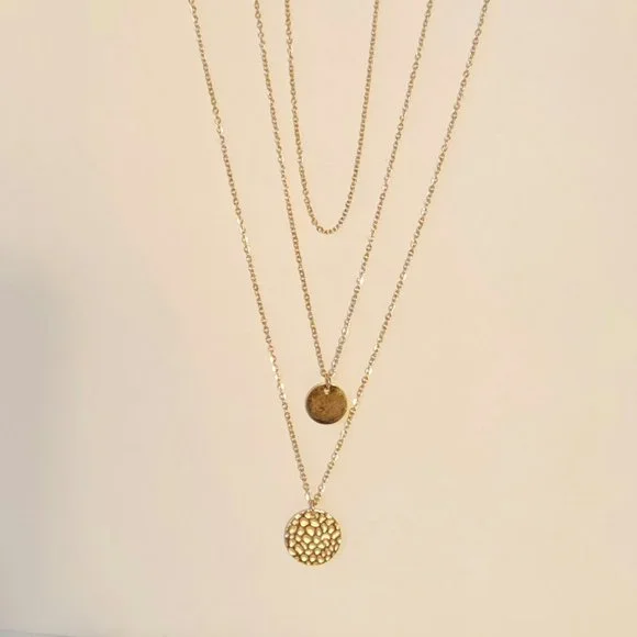 Lcherry Jewelry Nwt Gold Tone Layered Disk Necklace 19 22